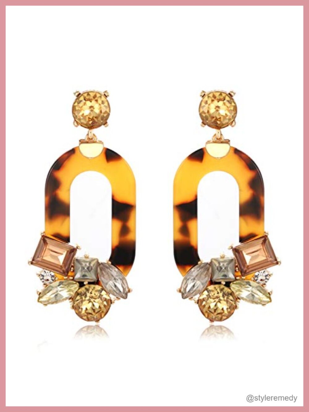 Resin Crystal Dangle Earrings Floral Tortoise Shell Acrylic Drop Bohemia